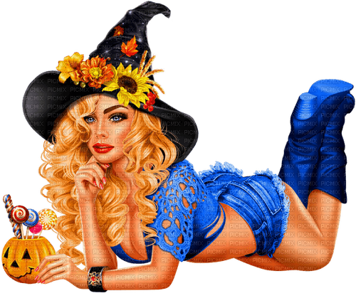 Woman.Witch.Halloween.Candy.Blue - PNG gratuit