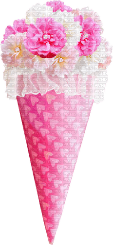 Flowers.Bouquet.Cone.Hearts.Lace.White.Pink - png gratis