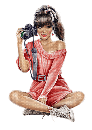 mujer con cámara de fotos - bezmaksas png