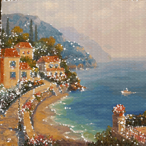 dolceluna summer painting sea background animated - GIF เคลื่อนไหวฟรี