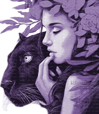 Y.A.M._Fantasy woman girl Panther purple - png grátis