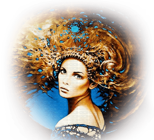 soave woman fantasy surreal face blue brown - безплатен png