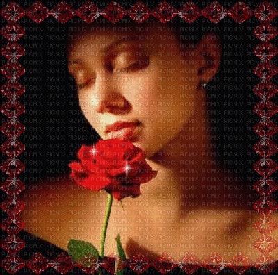 femme à la rose - Δωρεάν κινούμενο GIF