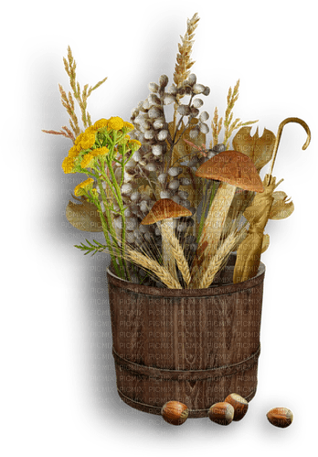 Canasta de flores con hongos - png gratuito