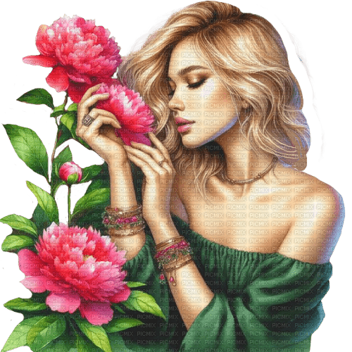 Mujer con flores - bezmaksas png