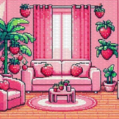 Pink Pixel Strawberry Living Room - nemokama png