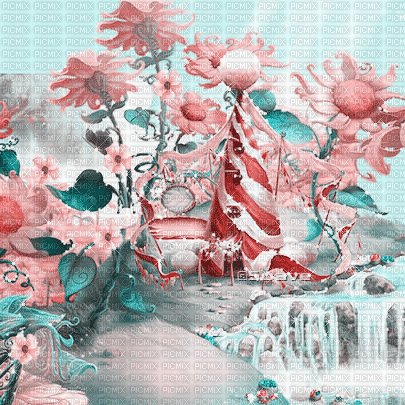 soave background animated fantasy surreal flowers - GIF animado grátis