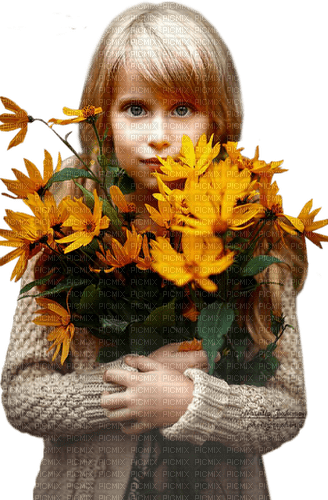 child autumn flowers enfant automne fleur - PNG gratuit