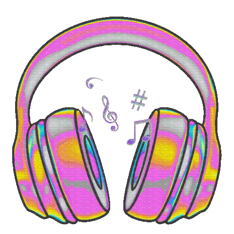 headphones music animated rainbow - GIF เคลื่อนไหวฟรี