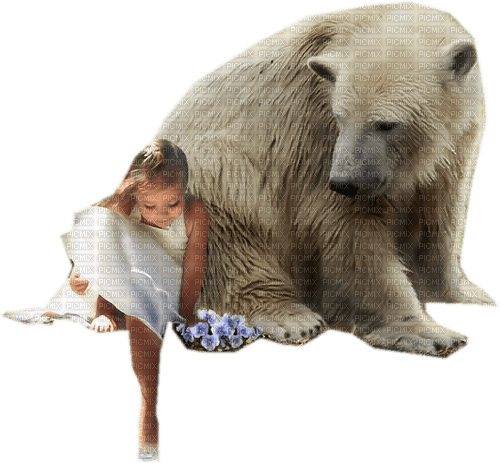 Petite fille avec un ours blanc - 免费PNG