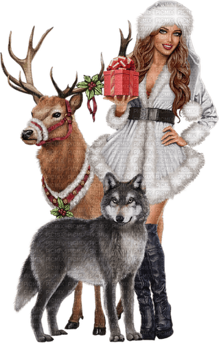 Christmas. Reindeer. Wolf. Woman. Leila - PNG gratuit