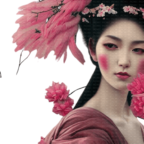 kikkapink pink geisha oriental woman - 免费PNG