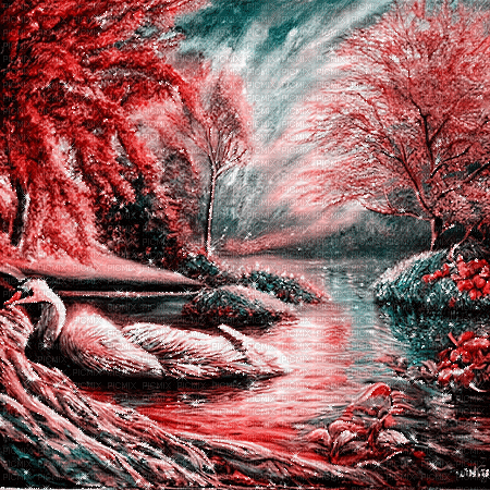 kikkapink autumn background swan lake - Animovaný GIF zadarmo
