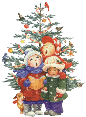 kikkapink vintage deco christmas png child tree - PNG gratuit