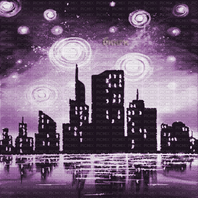 Y.A.M._Anime Landscape City purple - Gratis animeret GIF