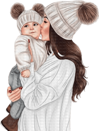 mother and child in winter - gratis png