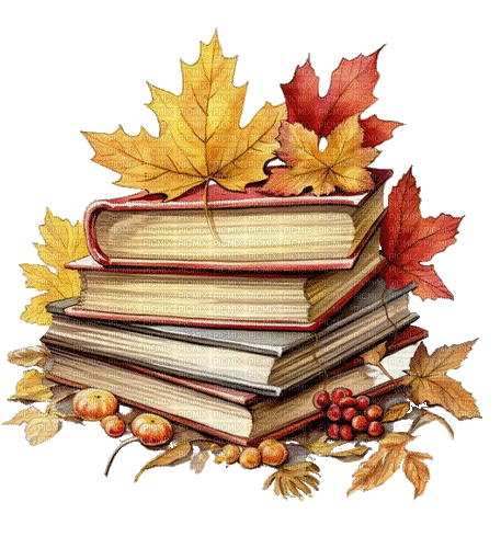 leaves, books, autumn, feuilles, livres, automne, - Zdarma animovaný GIF