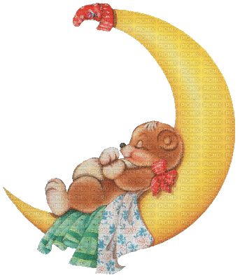 teddy moon ours peluche lune - Gratis animeret GIF