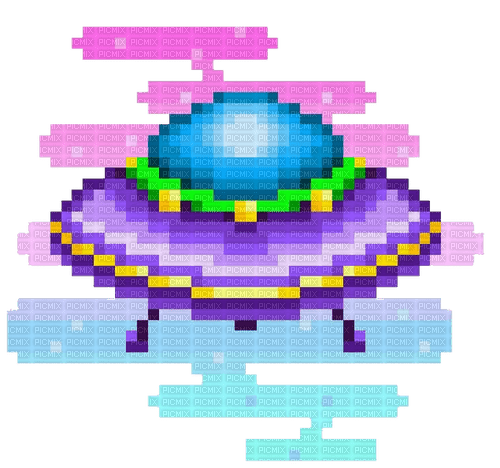 pixel ufo blue pink - Free PNG