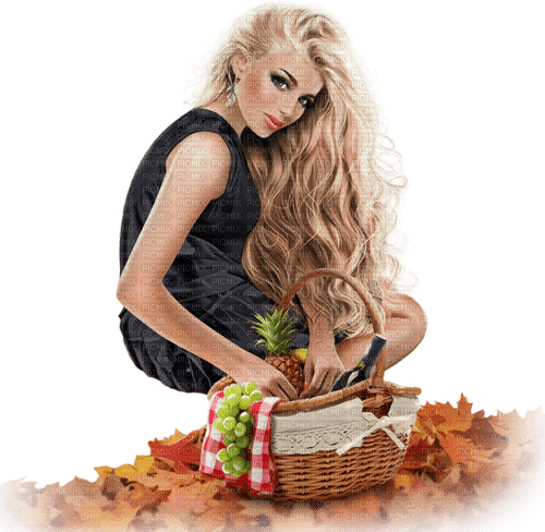 Woman. Autumn. Picnic basket . Leila - gratis png