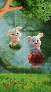 Conejos felices naturaleza - 無料のアニメーション GIF