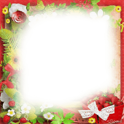 soave frame summer flowers strawberry red green - png ฟรี