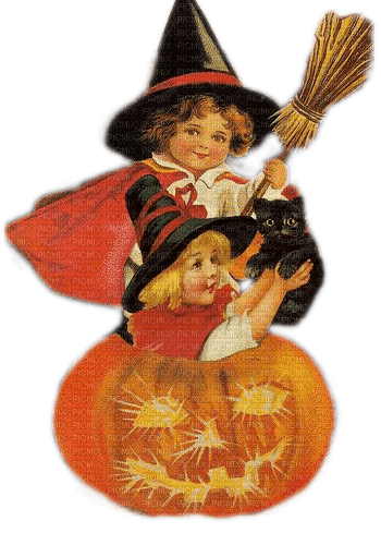 Vintage, Halloween, Kinder, Katze, Kürbis - Free PNG