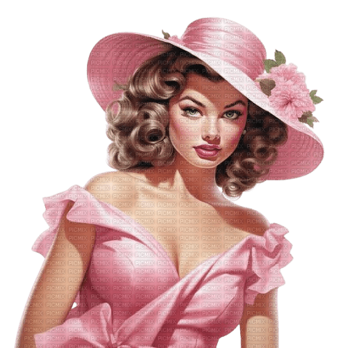 vintage woman hat pink - zdarma png