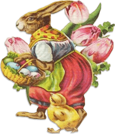 SOAVE EASTER ANIMALS vintage  pink green yellow - Free PNG