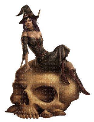 Kaz_Creations Halloween Witch Skull - Gratis geanimeerde GIF