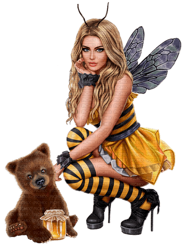 bee woman with bear by nataliplus - ücretsiz png