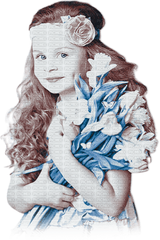 soave children girl spring flowers daffodils blue - PNG gratuit