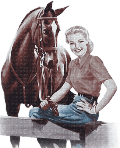 soave woman vintage horse  brown blue - PNG gratuit