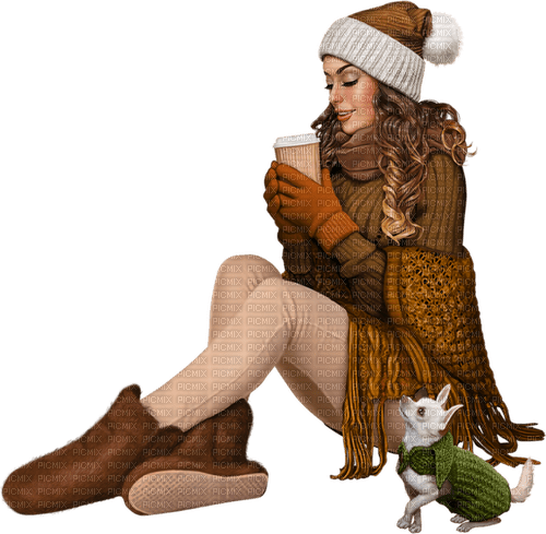 Woman. Winter. Coffee. Leila - PNG gratuit