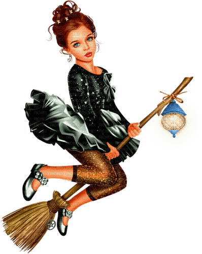 Girl.Witch.Child.Broom.Halloween.Black - darmowe png