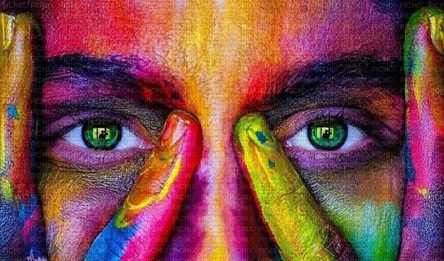 Rainbow Woman's Face, green eyes jpg - ücretsiz png