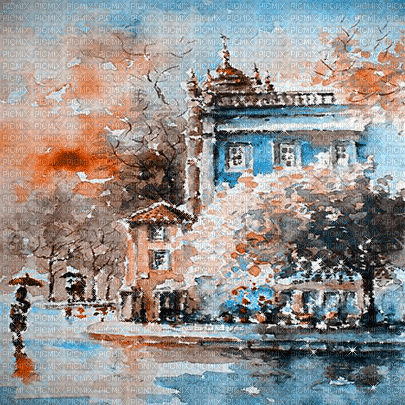 soave background animated painting  rain city - GIF เคลื่อนไหวฟรี