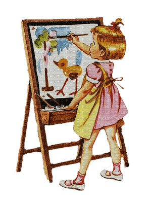 painting artist easel child girl vintage - paintinglounge - nemokama png