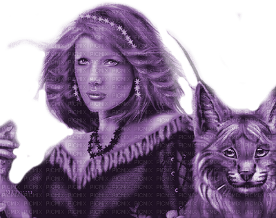 Y.A.M._Fantasy woman girl lynx purple - kostenlos png