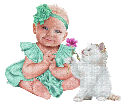 Kaz_Creations Baby Enfant Child Girl Colours Colour-Child With Cat Kitten Animated - 無料のアニメーション GIF