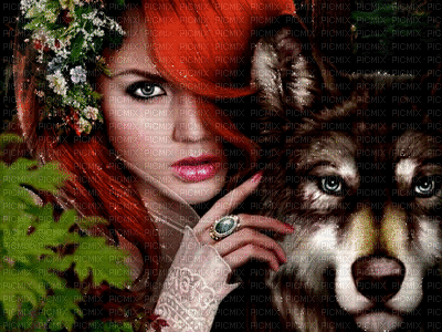 woman with wolf bp - Gratis animerad GIF