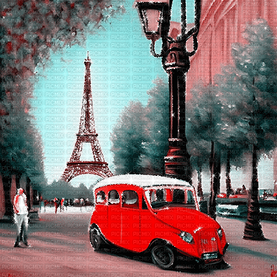 kikkapink paris car animated background - Бесплатный анимированный гифка