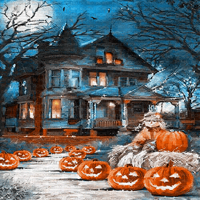 soave background animated halloween house pumpkin - Nemokamas animacinis gif