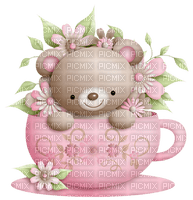 Kaz_CreationsCute Teddy Cup  Pink Flowers Flower - png ฟรี