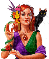 Y.A.M._Summer woman girl cat snake - ücretsiz png