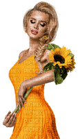 Woman in yellow dress and sunflower - zadarmo png