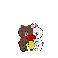 brown_&_cony love bunny bear brown cony gif anime animated animation tube cartoon liebe cher heart coeur - Free animated GIF