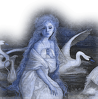 fantasy woman art girl dolceluna blue swan - PNG gratuit