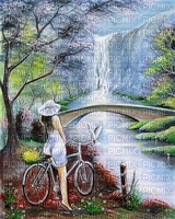 girl at waterfall - ücretsiz png