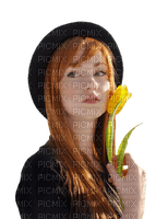 woman in black with yellow flower tulip sunshine3 - bezmaksas png